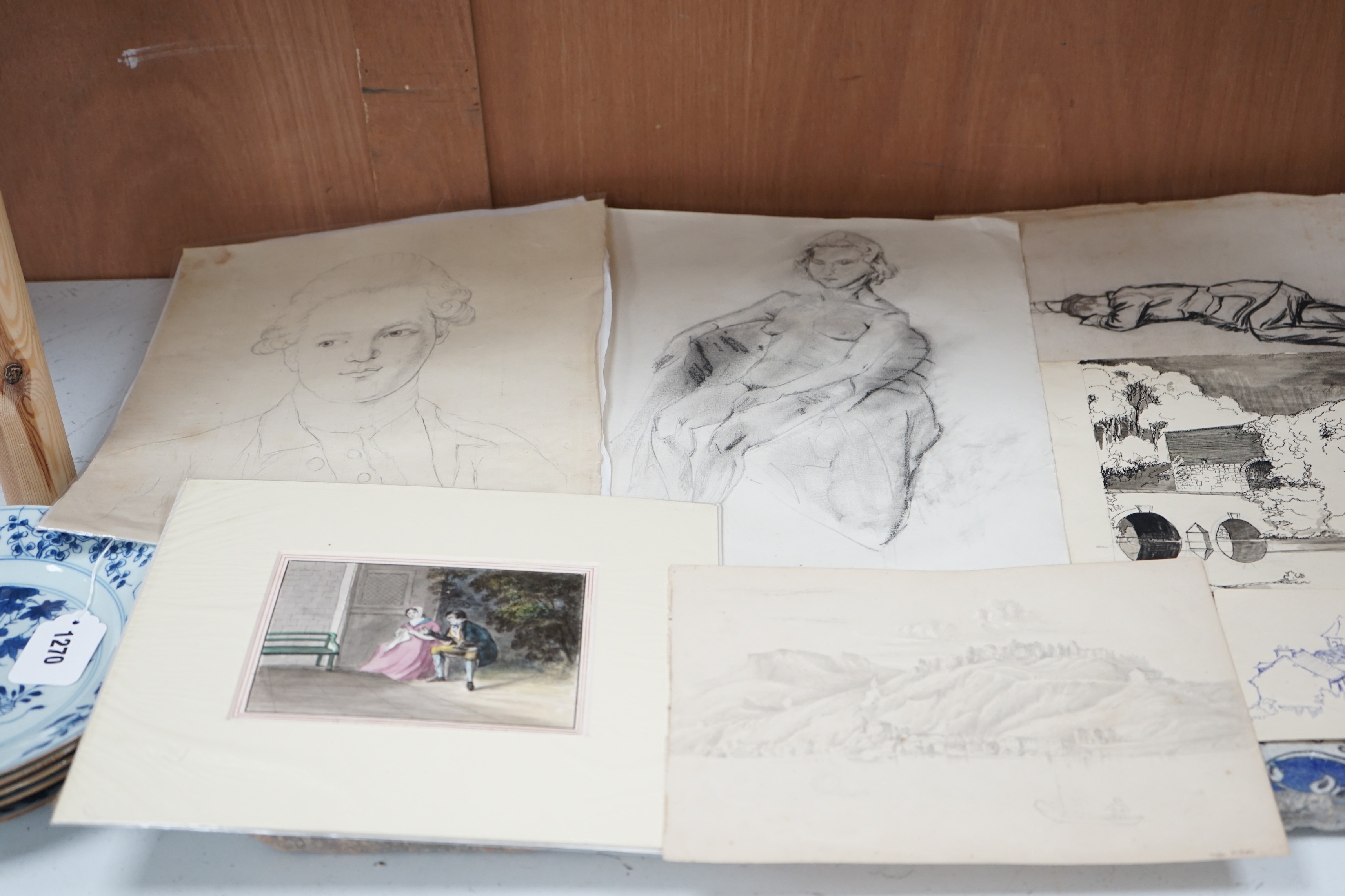 A folio of assorted drawings and watercolours, 18th century and later